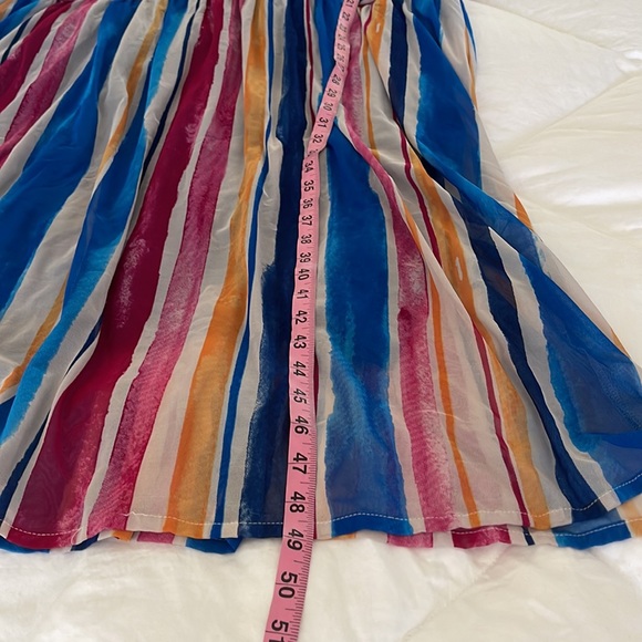 LEOTA Watercolor Stripe Aria Midi Dress Sheer with back tie detail. Size 4XL - Picture 14 of 14